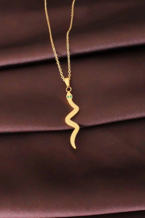 Necklaces - Snake Figure Gold Color Steel Women's Necklace 100327498 - Turkey