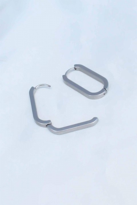 Earrings - Ring Silver Color Steel Women's Earrings 100327453 - Turkey