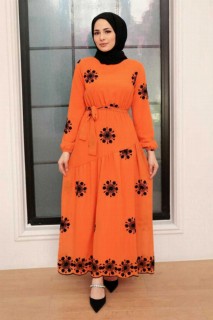 Clothes - Orange Hijab Dress 100340878 - Turkey