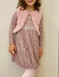 Girl Clothing - Girl's Plush Vest Rose Dried Velvet Dress 100326640 - Turkey