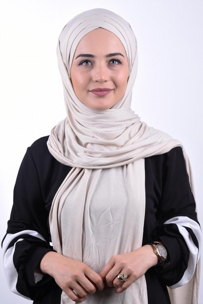 Ready to wear Hijab-Shawl - 3-Streifen-Schal aus gekämmter Baumwolle in Steinfarbe - Turkey