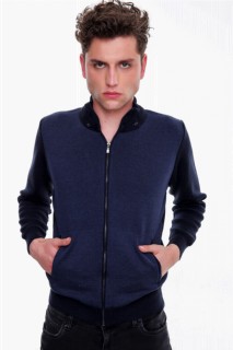 Men's Navy Blue Dynamic Fit Zippered Knitwear Jacket 100345167