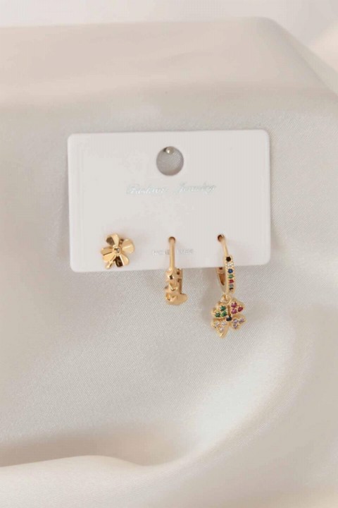 Jewelry & Watches - Clover Figured Zircon Stone Detailed Gold Color Women's Earrings 100327594 - Turkey