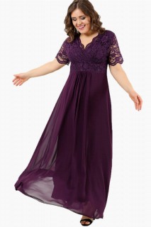 Guipure Chiffon Plus Size Evening Dress PURPLE 100276252