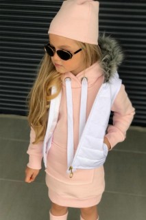 Girl's Inflatable Vest Leggings and Beret Hooded Pink Dress 100327275