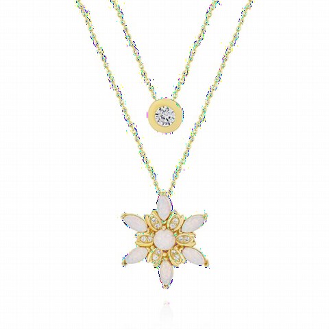Necklaces - Opal Stone Wind Flower Stone Detailed Silver Necklace 100350094 - Turkey
