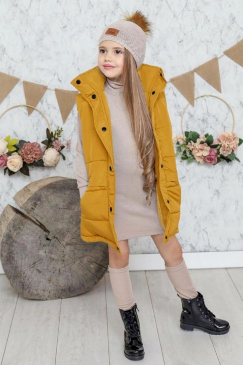 Outwear - Girl's Inflatable Vest Mustard Dress 100328652 - Turkey