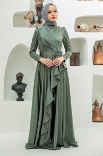 Evening & Party Dresses - Khaki Hijab Evening Dress 100340001 - Turkey