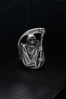 Silver Rings 925 - Adjustable Grim Reaper Figured Men's Ring 100326554 - Turkey