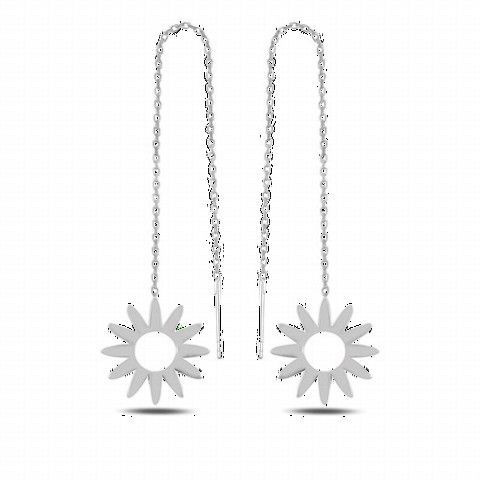 jewelry - Daisy Leaf Dangle Silver Earrings Silver 100346691 - Turkey