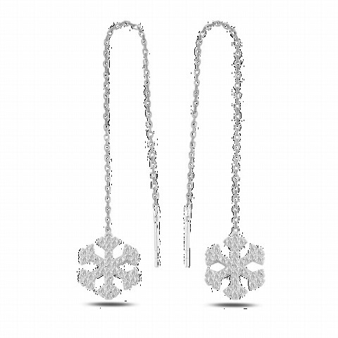 Jewelry & Watches - Snowflake Stone Dangle Silver Earrings Silver 100346708 - Turkey