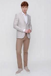 Men's Beige Patterned Slim Fit Slim Fit 6 Drop Woven Jacket 100350710