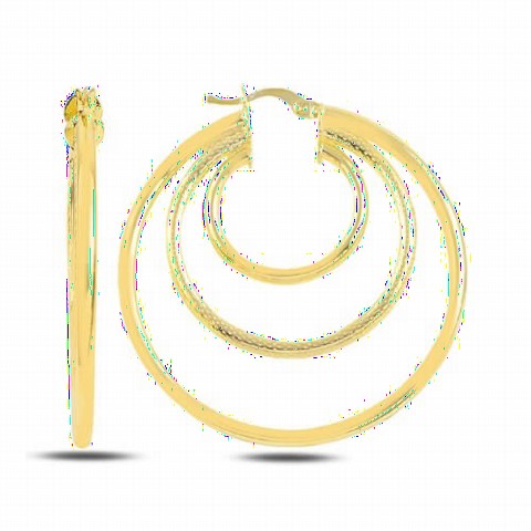 Earrings - 45 Millim Three Ring Model Silver Earrings Gold 100346651 - Turkey
