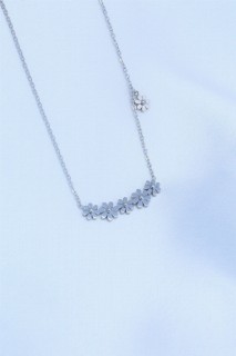 Necklaces - Silver Color Flower Figure Zircon Stone Detail Steel Women's Necklace 100327832 - Turkey