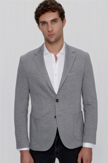 Men's Gray Vega Knitted Slim Fit Slim Fit Bag Pocket Jacket 100350941
