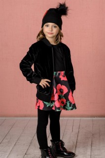 Girl Clothing - Boys Velvet Jacket Berets Red Floral Printed Skirt Suit 100327141 - Turkey