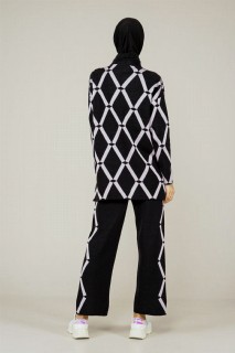 Women's Diamond Patterned Double Colored Double Knitwear Suit 100352574