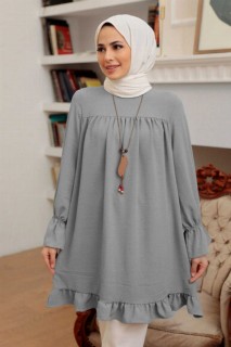 Woman Clothing - Grey Hijab Tunic 100340936 - Turkey