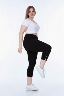 Plus Size - Plus Size Buttoned Capri Short Leggings 100276769 - Turkey