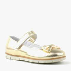 Loafers & Ballerinas & Flat - حذاء بناتي مسطح من جلد طبيعي ذهبي بفيونكة 100352399 - Turkey
