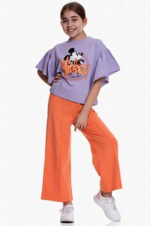 Tracksuits, Sweatshirts - Girl's Sleeves Flywheel Mickey Printed Wide Leg Lilac Tracksuit 100327702 - Turkey