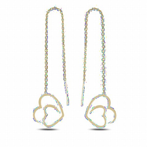 Jewelry & Watches - Double Heart Intertwined Silver Earrings Gold 100346718 - Turkey