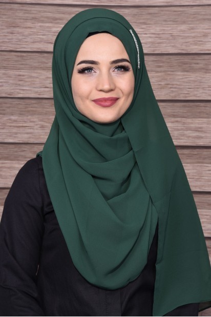 Woman Bonnet & Hijab - Châle Pierre Élégant Vert Émeraude - Turkey