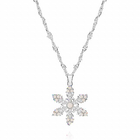 Opal Snowflake Twirl Chain Silver Necklace 100350085