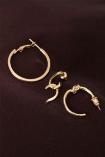 Earrings - Knot Pattern Gold Color Metal Multiple Earrings 100319586 - Turkey