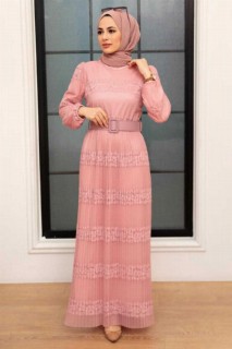 Woman Clothing - Powder Pink Hijab Dress 100341509 - Turkey