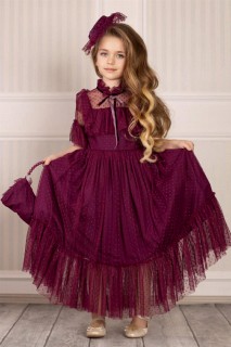 Evening Dress - Girl Noble Beaute Purple Evening Dress with Hat 100328198 - Turkey