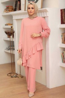 Cloth set - Salmon Pink Hijab Suit Dress 100341075 - Turkey