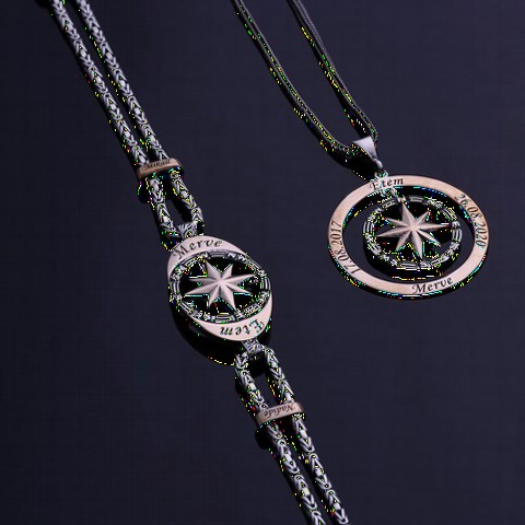 Personalized Compass Silver Necklace Bracelet Combination 100347802