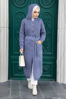 Outwear - İndigo Blue Hijab Knitwear Cardigan 100345021 - Turkey