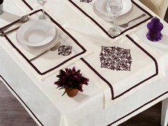 Adenya Embroidered Linen A. Service Table Cloth Set 14 Pieces Plum 100330264