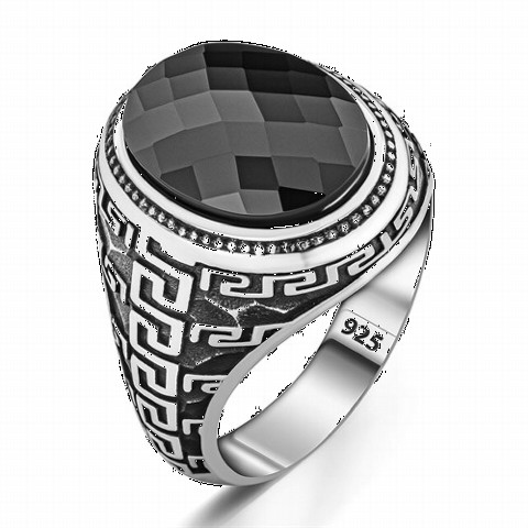 Zircon Stone Rings - Labyrinth Patterned Zircon Stone Silver Ring 100350291 - Turkey