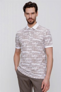 Men's Beige Polo Collar Printed Dynamic Fit Comfortable Fit T-Shirt 100350717