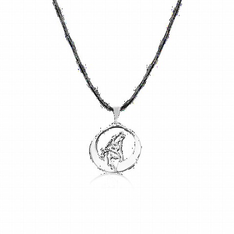 Howling Wolf in a Crescent Silver Necklace 100348306