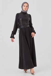 Daily Dress - Women's Sleeves Ruffle Detailed Sequin Evening Dress 100342697 - Turkey