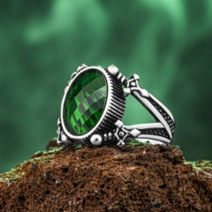 Green Zircon Stone Sword Motif Sterling Silver Ring 100346392