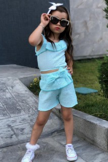 Outwear - Costume de short turquoise détaillé avec bretelles et col à volants pour fille 100328452 - Turkey