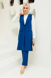 Outwear - Sax Blue Hijab Suit Dress 100341763 - Turkey