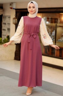 Clothes - Dusty Rose Hijab Dress 100344973 - Turkey