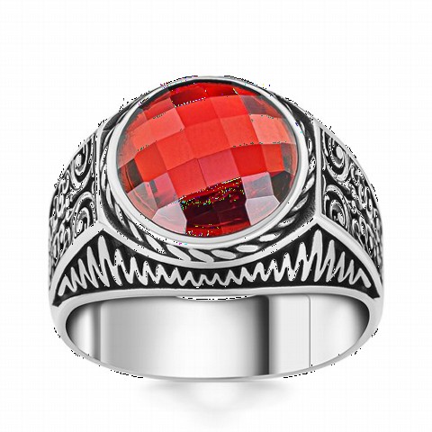 Zircon Stone Ottoman Patterned Silver Ring 100350277