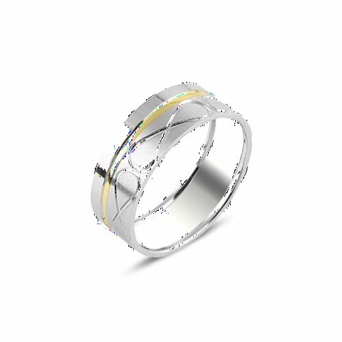 Others - Infinity Model Gold Sliver Detailed Silver Wedding Ring 100347021 - Turkey