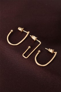 jewelry - Geometric Pattern Gold Color Metal Multiple Earrings 100319588 - Turkey