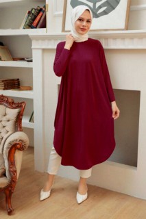 Woman Clothing - Claret Red Hijab Tunic 100338750 - Turkey