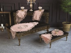 Living room Table Set - Ensemble de salon en velours guipure jasmin français 5 pièces poudre 100259208 - Turkey