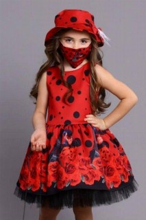Kids - Girl Child New Cat Girl Lady Masked Red Dress With Bag and Hat 100328183 - Turkey