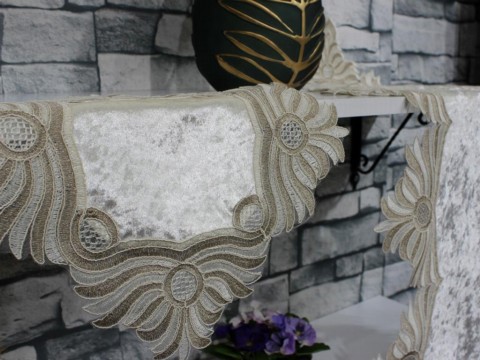 Zümra Embroidery Bedroom and Living Room Set Cream Velvet 100331206